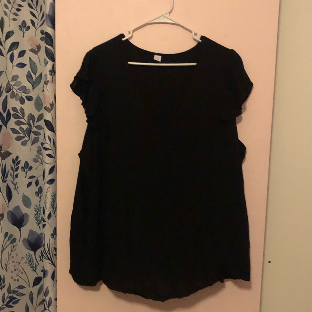 Black V neck ruffled Blouse